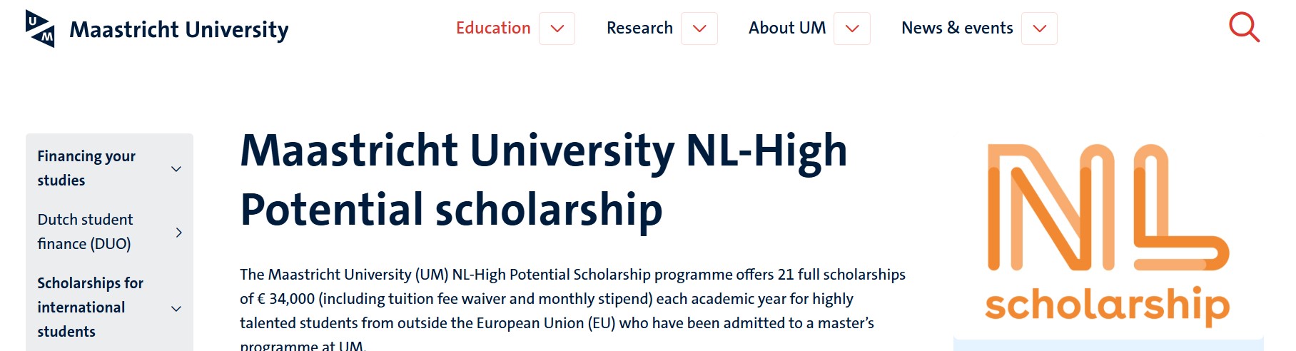 2026 Maastricht University Scholarship in Netherlands 