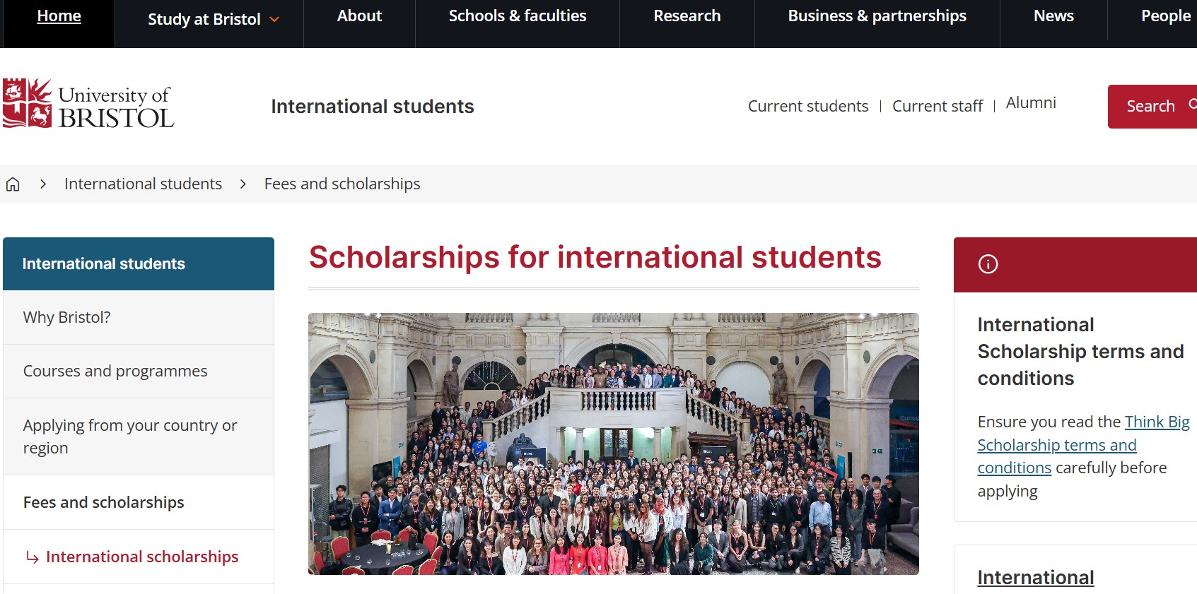 2026 University of Bristol Think Big Scholarships in the UK