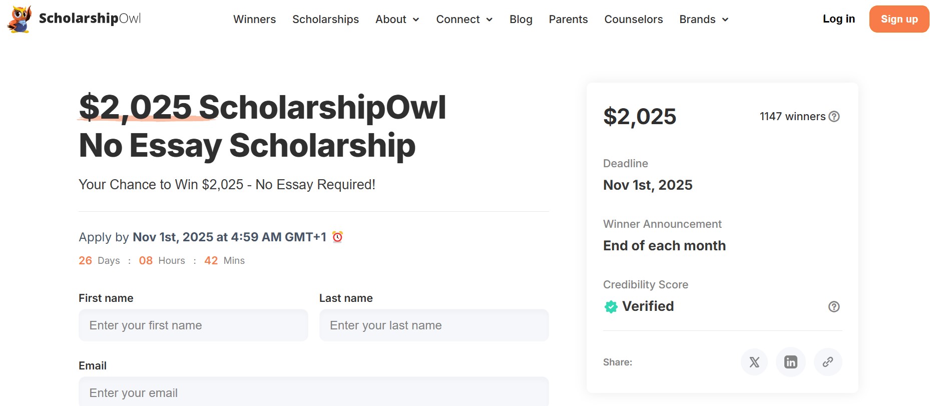 ScholarshipOwl Scholarship 2025