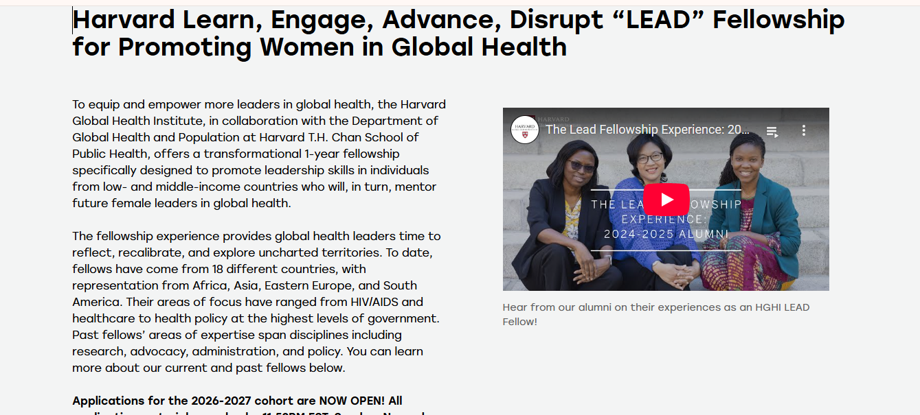 Harvard Global Health Institute LEAD Fellowship Program
