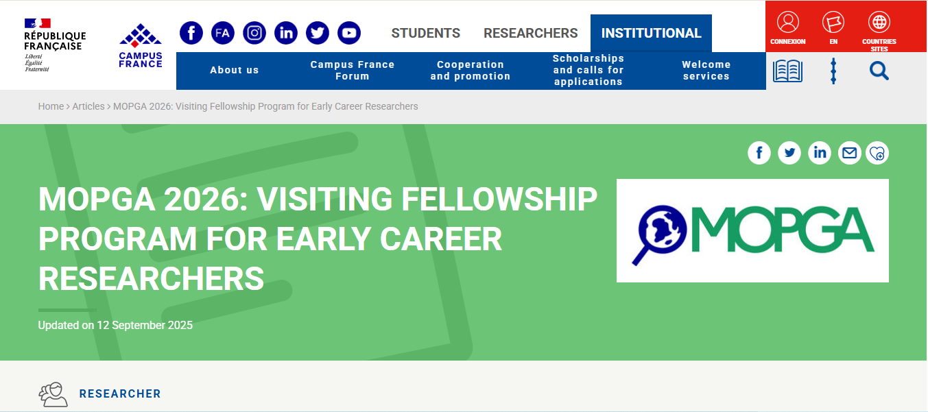 MOPGA Fellowship 2026 in France