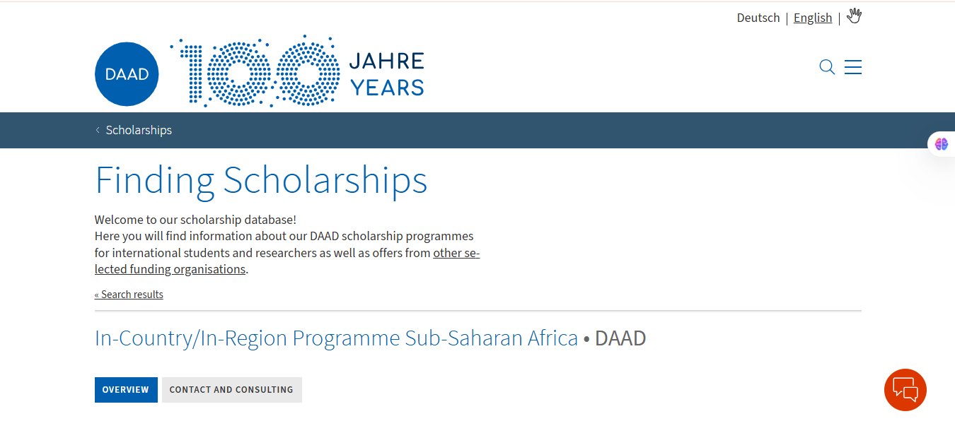 DAAD In-Country/In-Region Masters/PhD Scholarship 