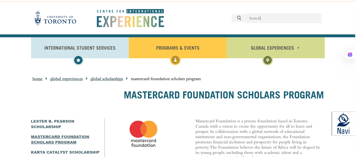 University of Toronto Mastercard Foundation Scholars Programme