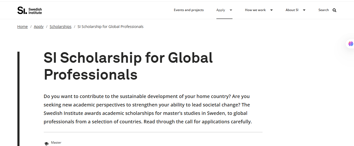 Swedish Institute Scholarship 2026