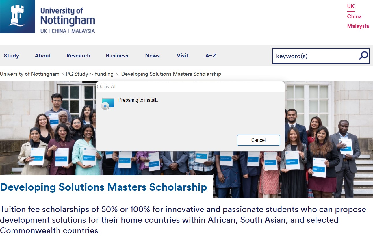 University of Nottingham Developing Solutions Scholarship 2026