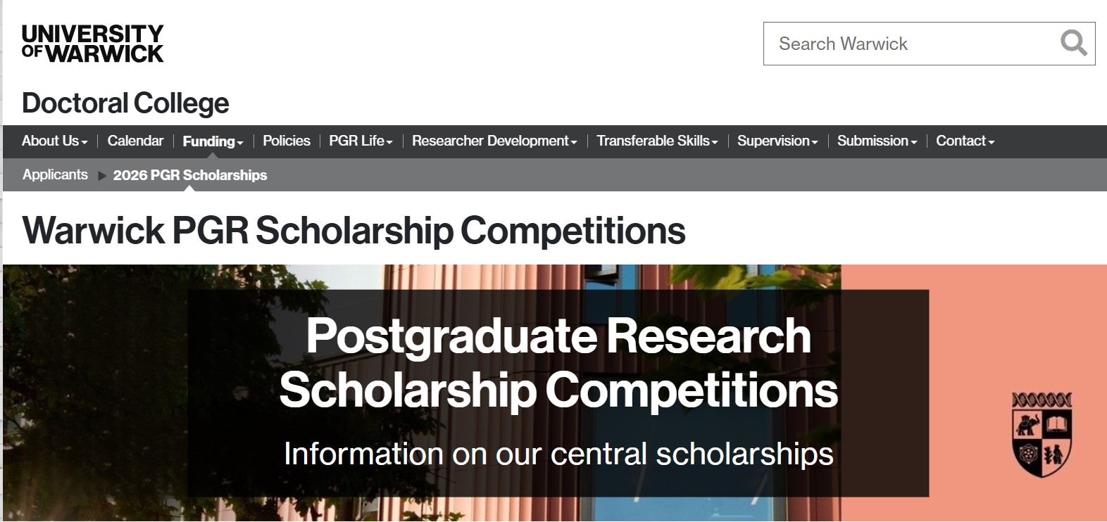 University of Warwick Chancellor’s International Scholarship