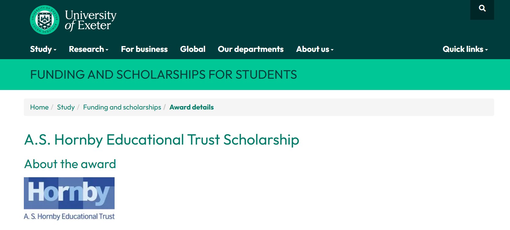 2026 Hornby Trust Scholarship at the University of Exeter