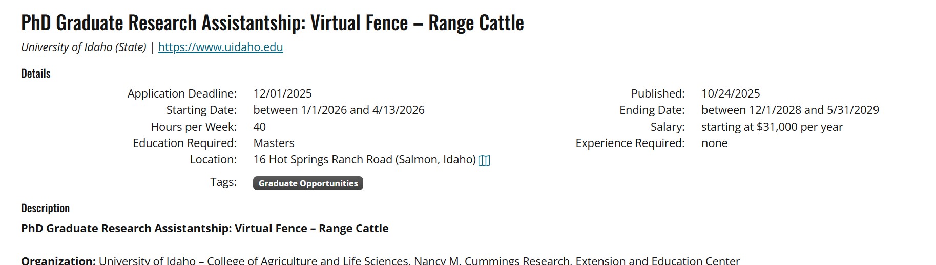 2026 University of Idaho Scholarship in USA