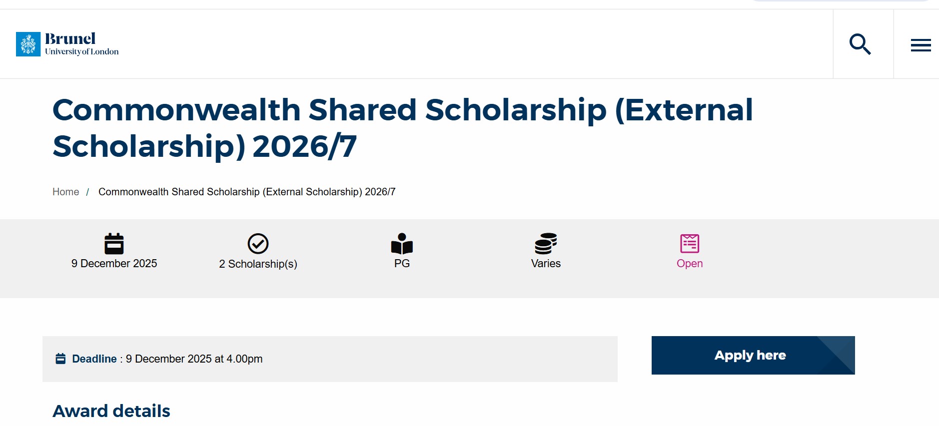 Brunel University London Commonwealth Shared Scholarship 2026