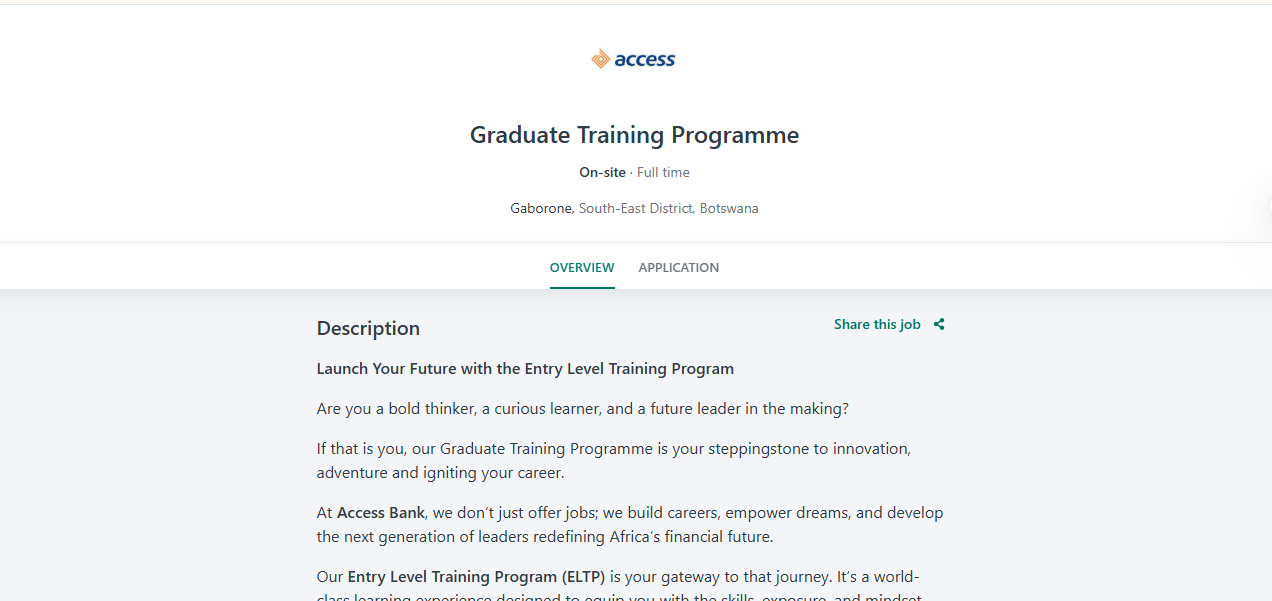Access Bank Graduate Training Programme 