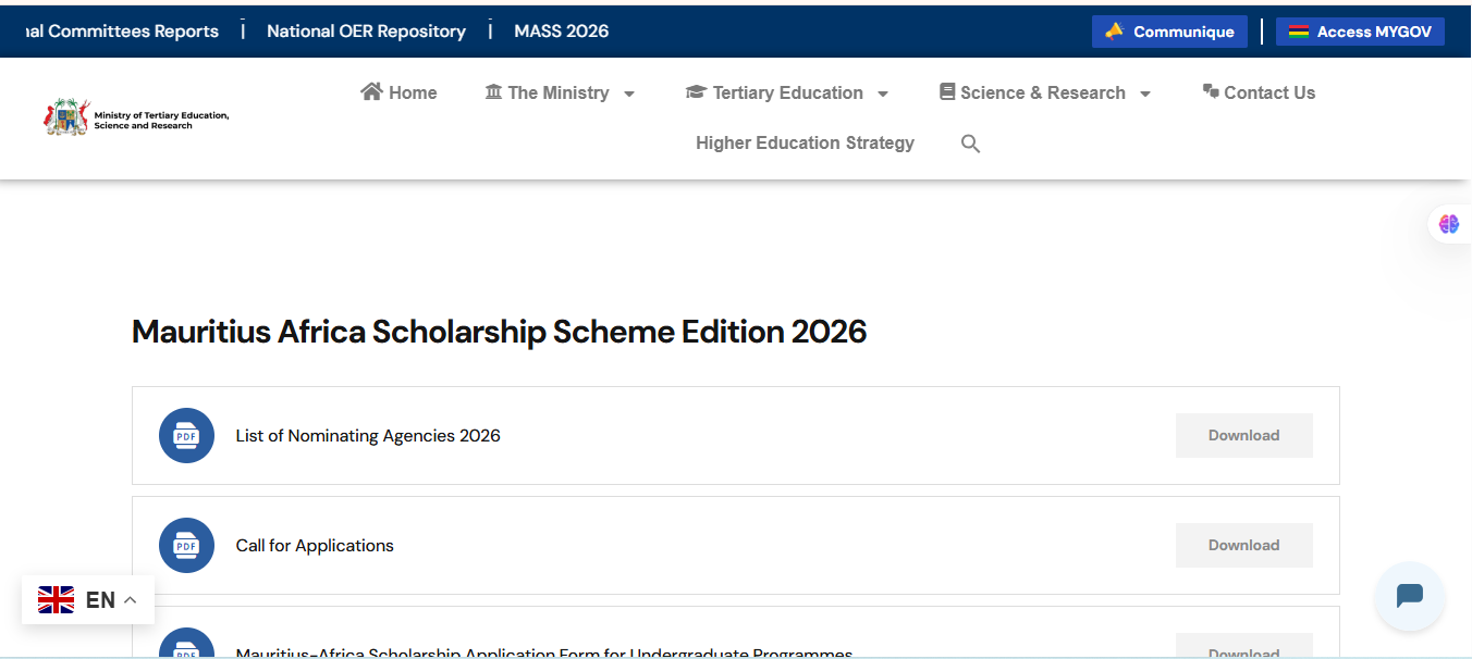 Government of Mauritius Africa Scholarships