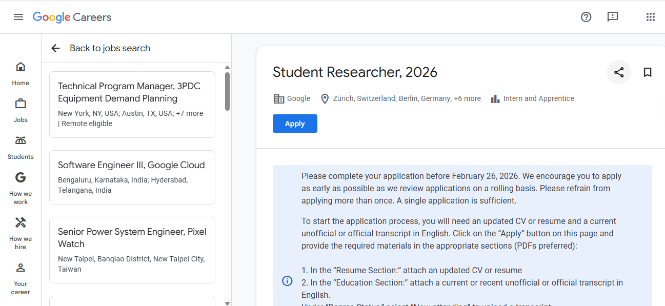 Google Student Researcher Program