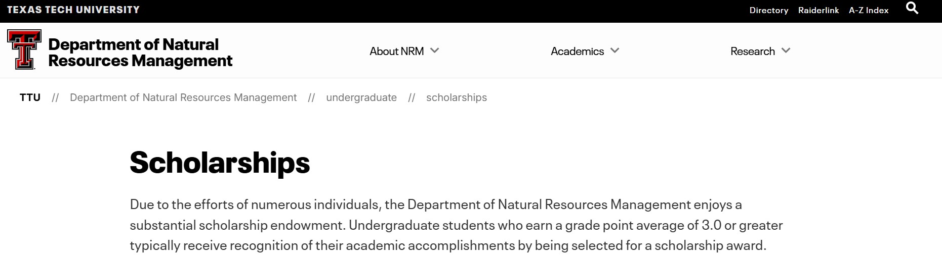 Texas Tech University Masters Scholarship 2026