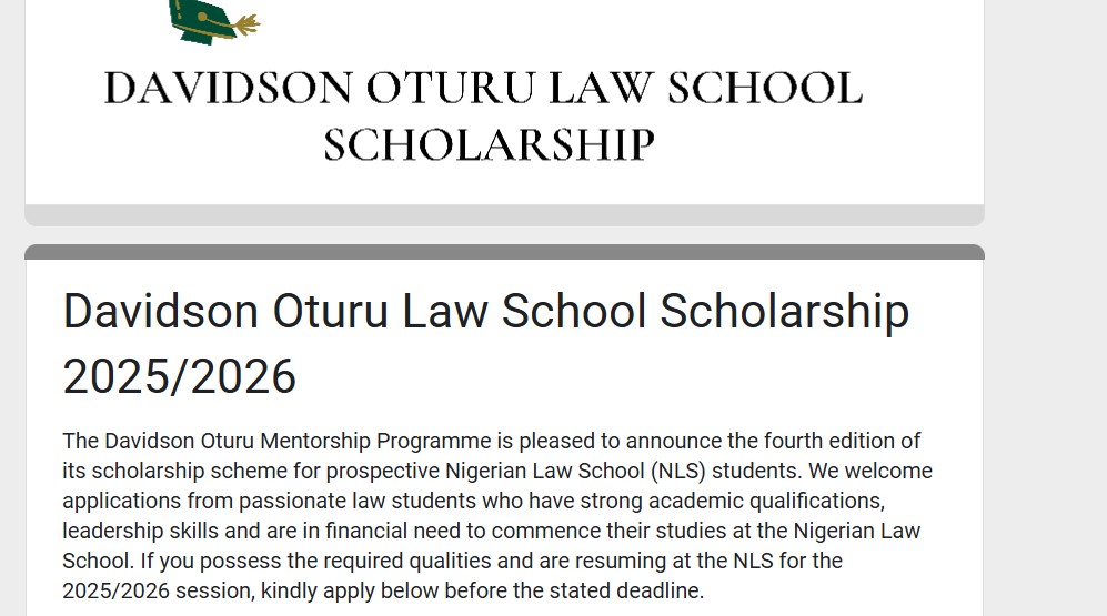 Davidson Oturu Law School Scholarship 2026 | Fully Funded Opportunity for Nigerian Law Graduates Davidson Oturu Law School Scholarship 2026