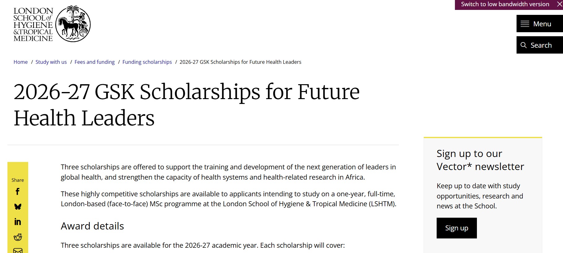 London School of Hygiene GSK Scholarship 2026