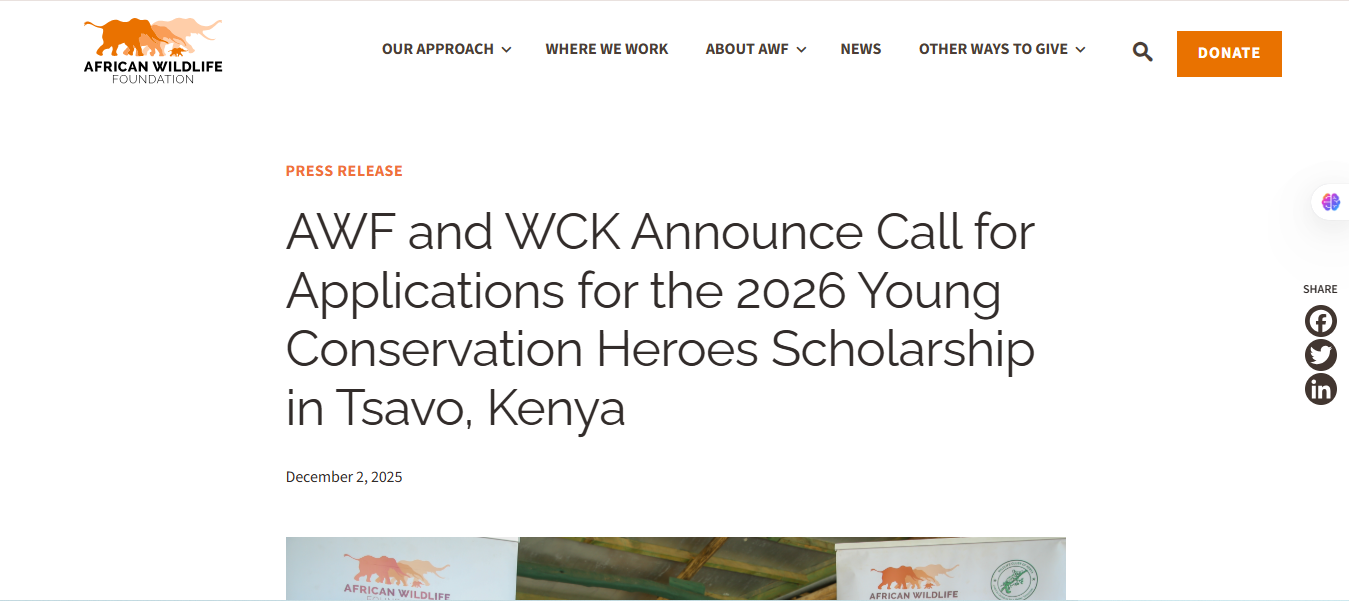 AWF 2026 Conservation Heroes Scholarship