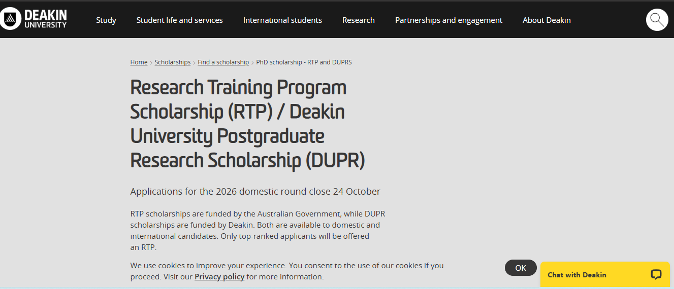 Deakin University Scholarships 2026