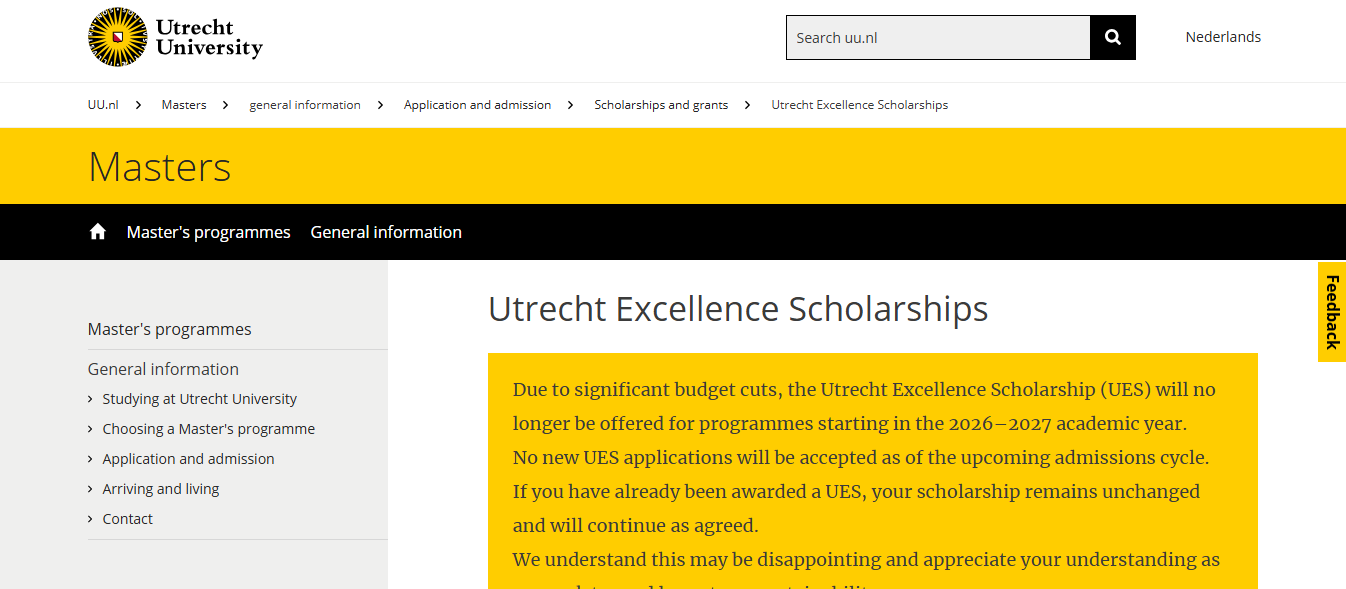Utrecht University Excellence Scholarships 2026 in the Netherlands Utrecht University Excellence Scholarships