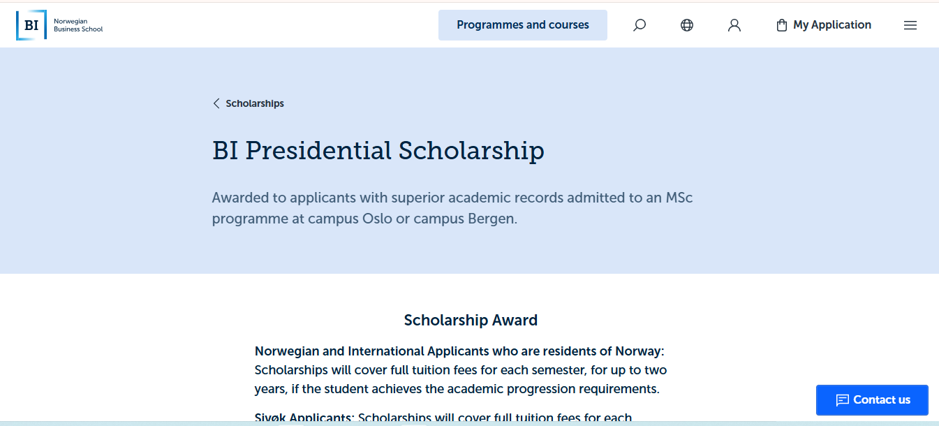 BI Presidential Scholarship 2026