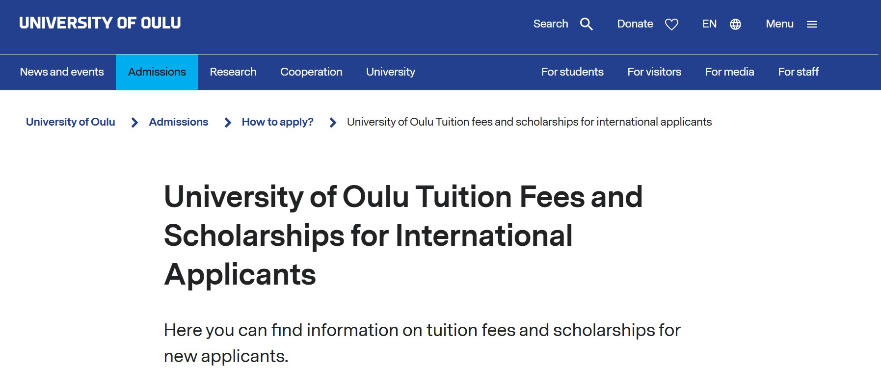 University of Oulu Scholarship in Finland 2026