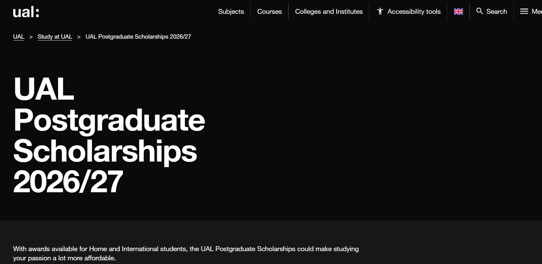 UAL International Postgraduate £10,000 Scholarships