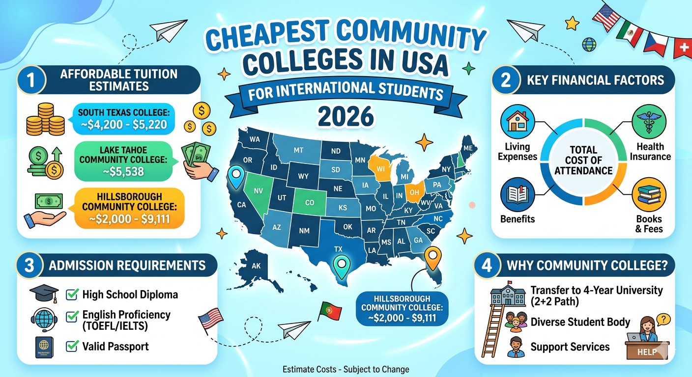 Cheapest Community Colleges in USA for International Students 2026
