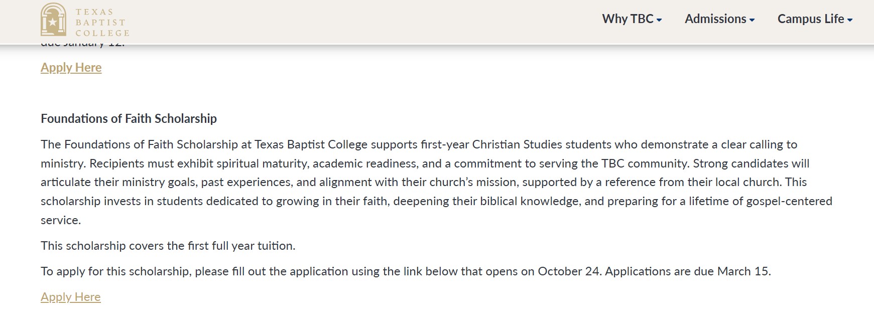 Foundations of Faith Scholarship 2026