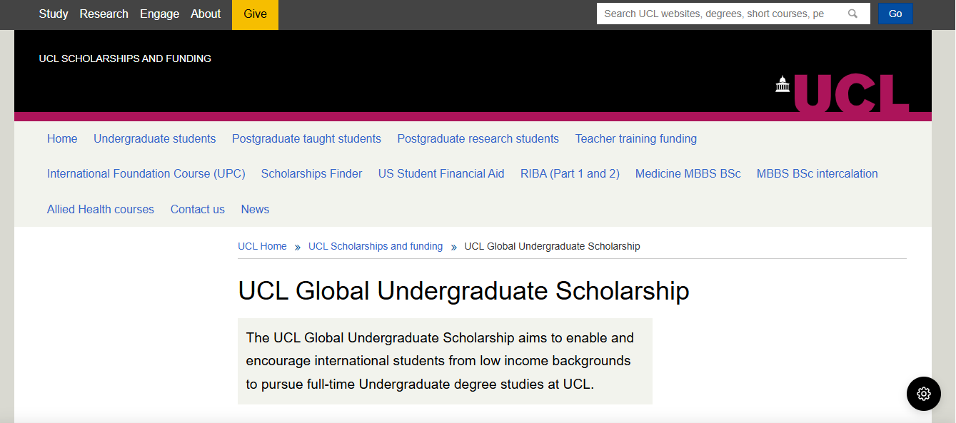 UCL Global Undergraduate Scholarship 2026