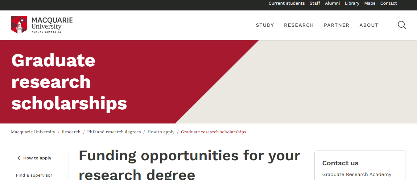 Macquarie University Research Scholarships 