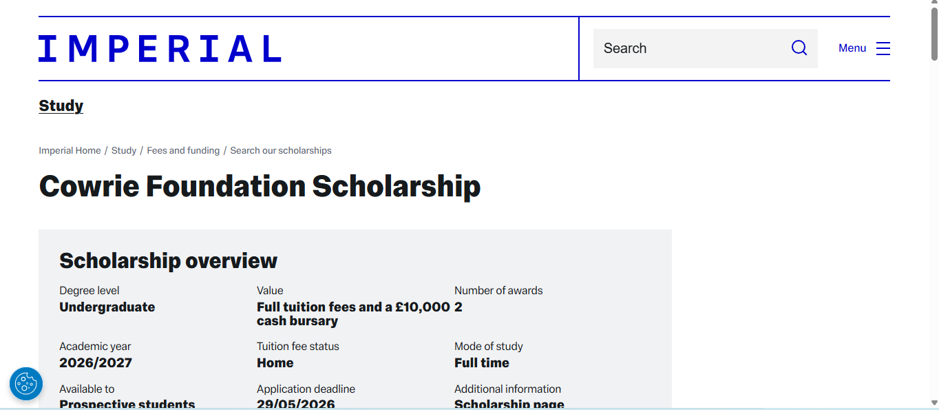 Cowrie Foundation Scholarship 