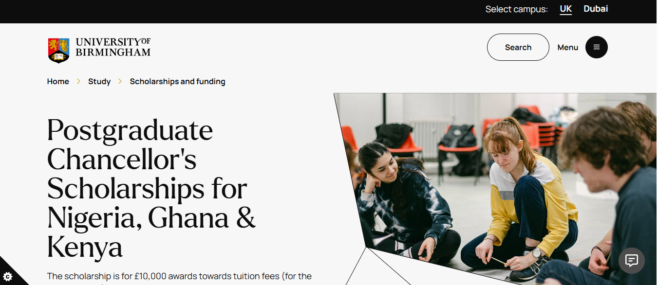 University of Birmingham Postgraduate Chancellor’s Scholarships