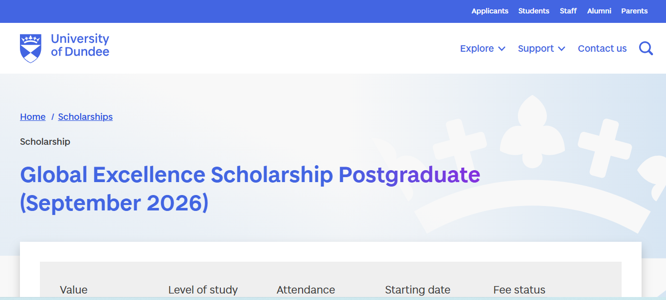 University of Dundee Global Excellence Scholarship