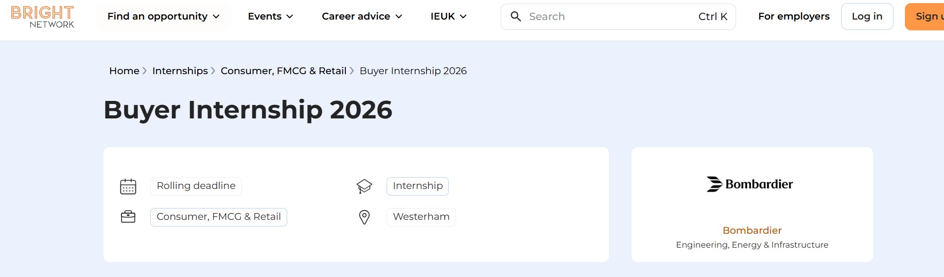 Buyer Internship 2026 at Bombardier (UK)
