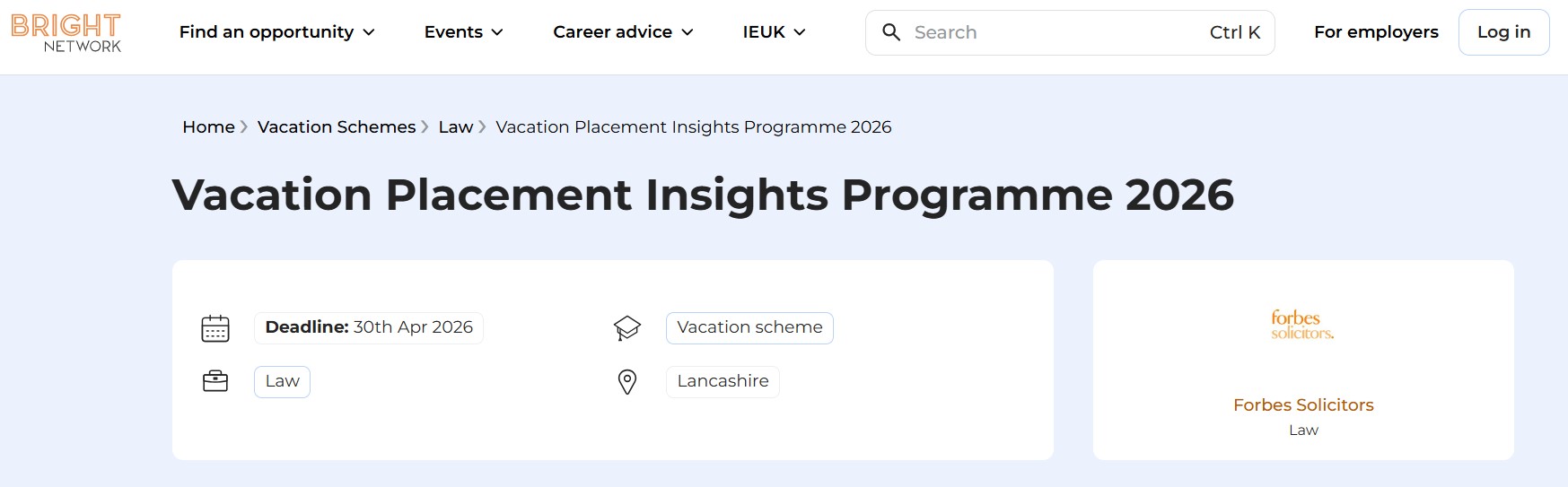 Forbes Solicitors Internship Programme 2026