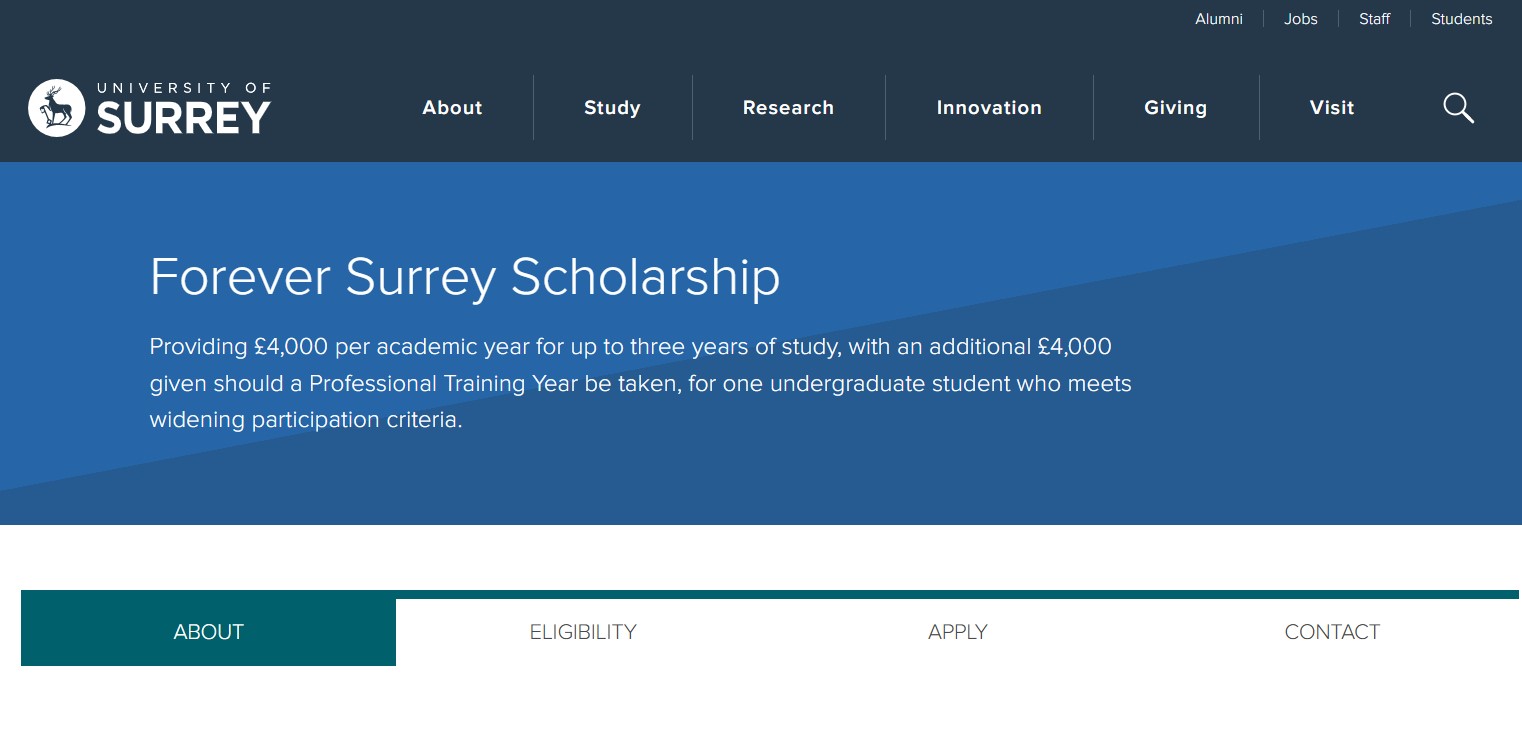 Forever Surrey Scholarship 2026/2027 at the University of Surrey