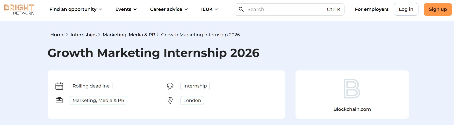 Growth Marketing Internship 2026 at Blockchain.com
