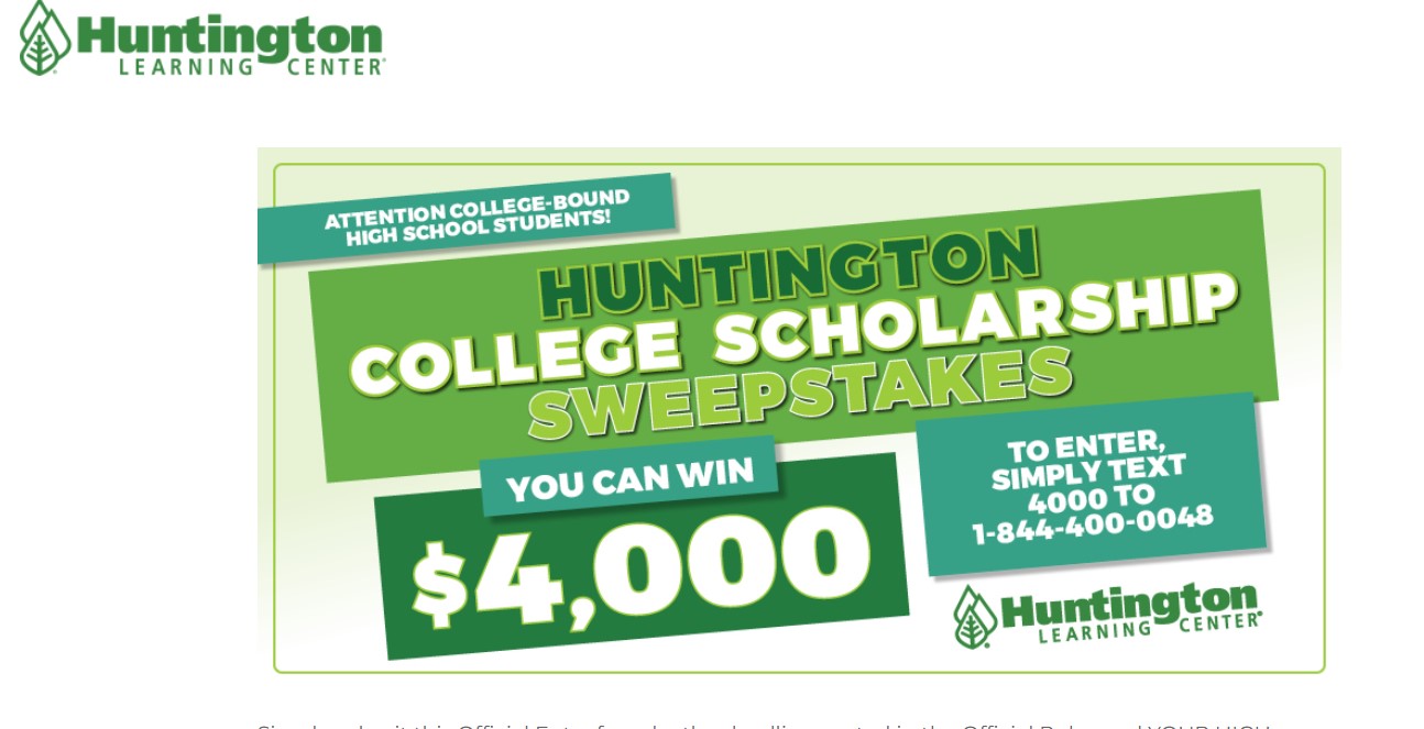 Huntington Learning Center College Scholarship Sweepstakes 2026