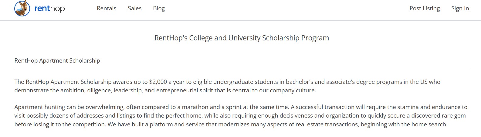 RentHop College and University Scholarship Program 2026