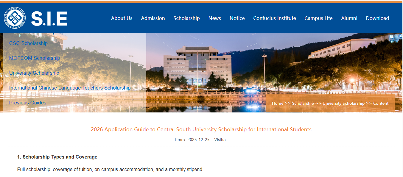 Central South University Scholarship 2026