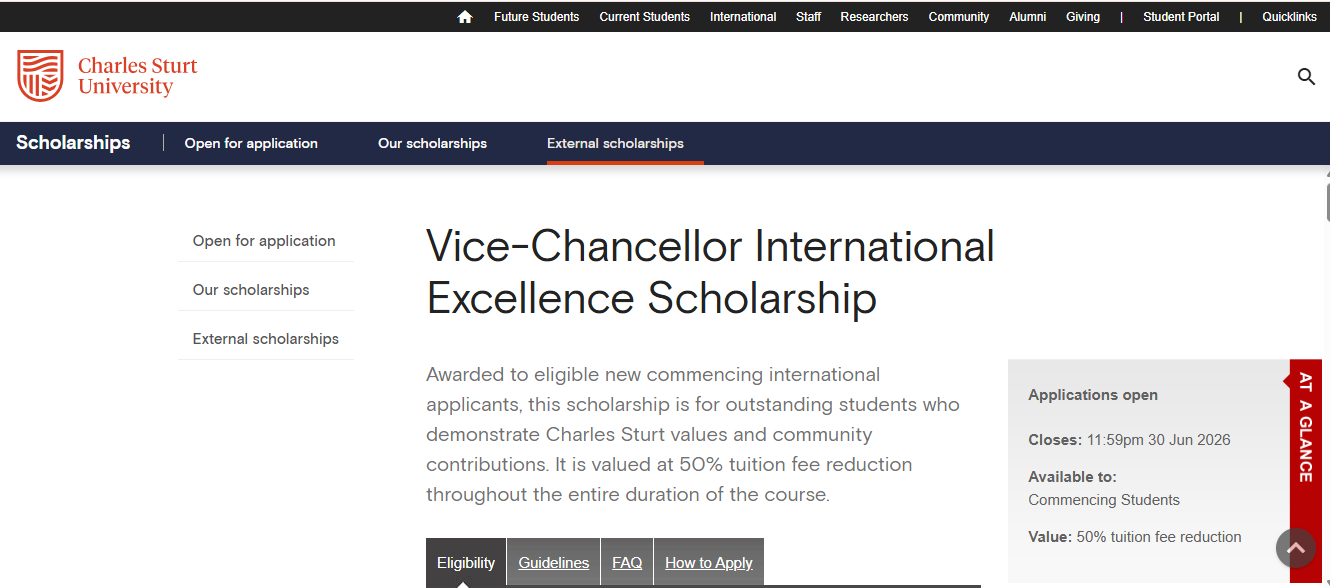 Vice-Chancellor International Excellence Scholarship