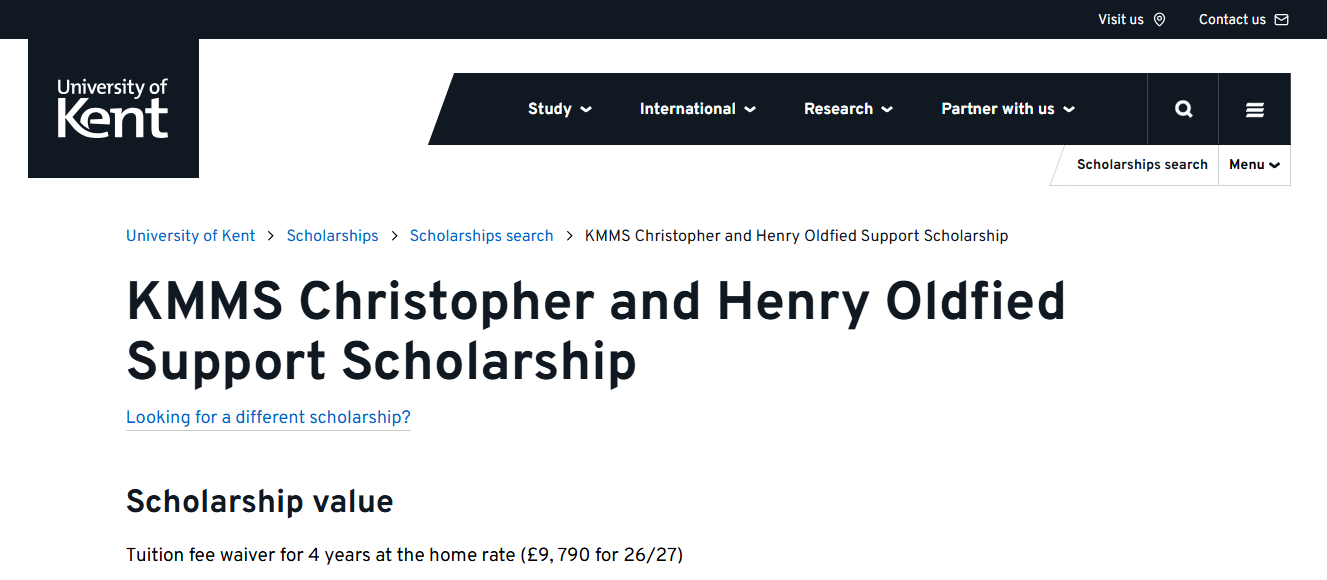 KMMS Christopher and Henry Oldfield Support Scholarship 