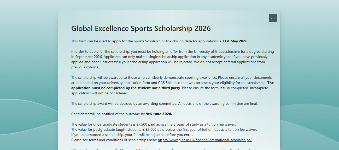 Sports Global Excellence Scholarship 