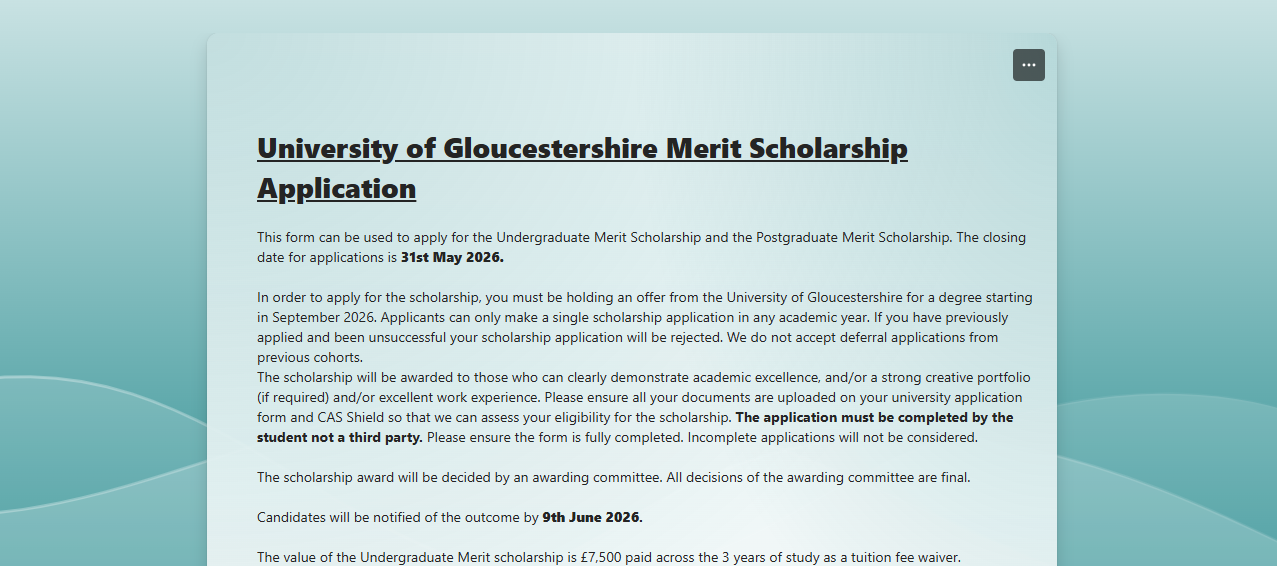Undergraduate Merit Scholarship 2026