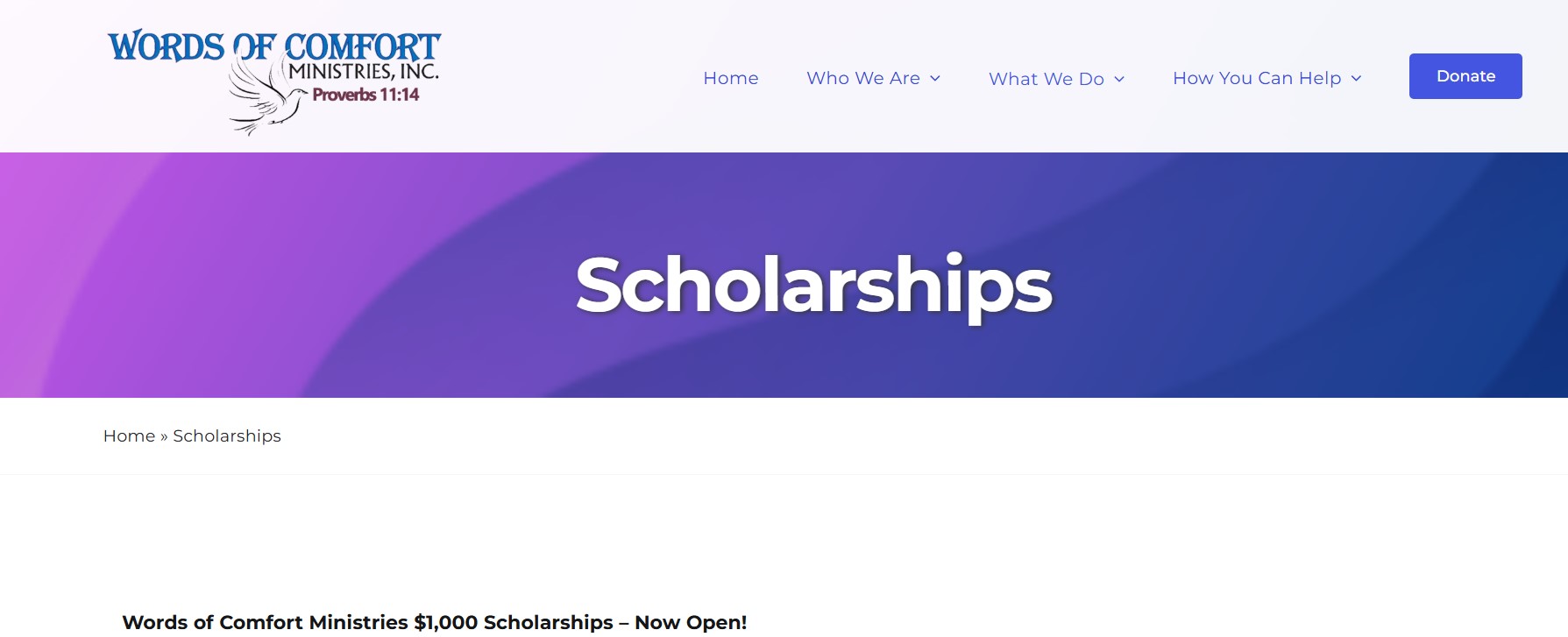 Words of Comfort Ministries $1,000 Scholarships 