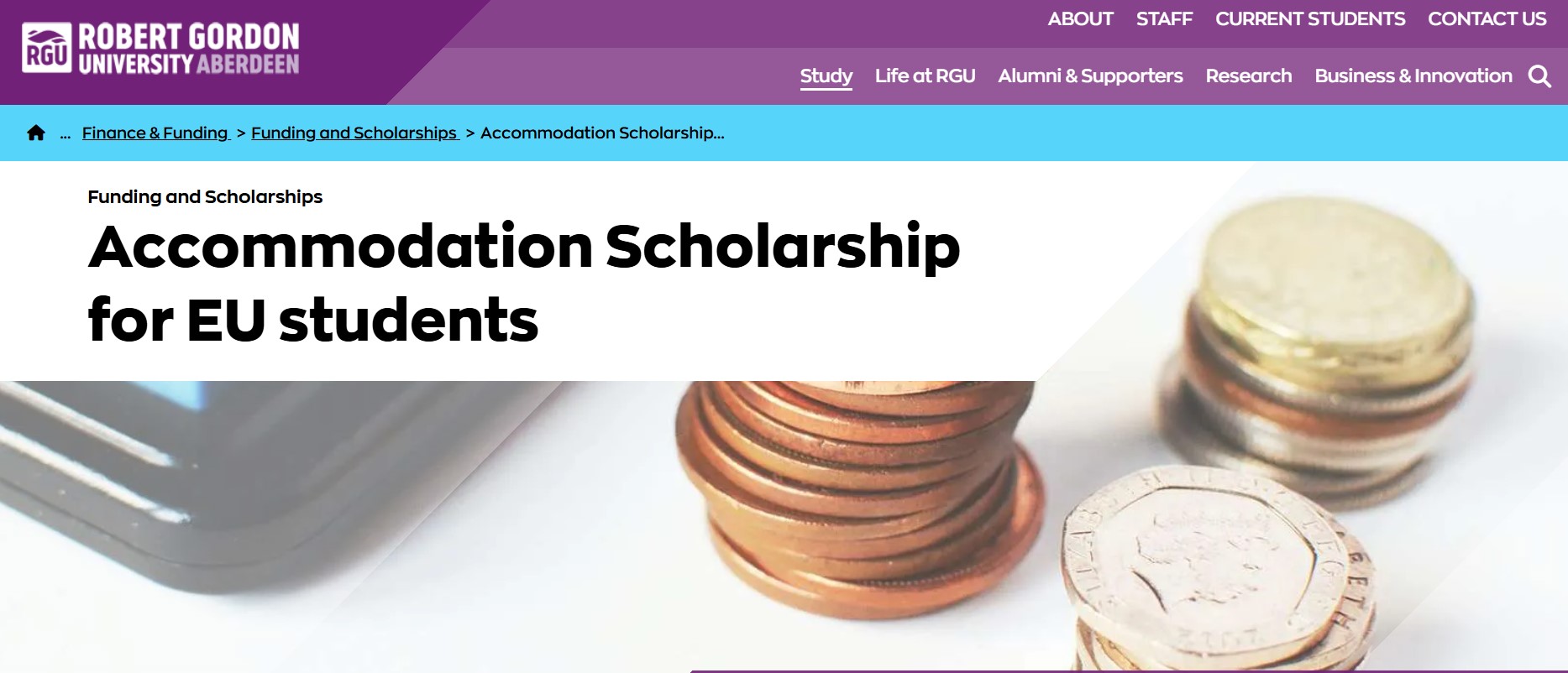 Accommodation Scholarship for EU Students at Robert Gordon University (RGU) 2026