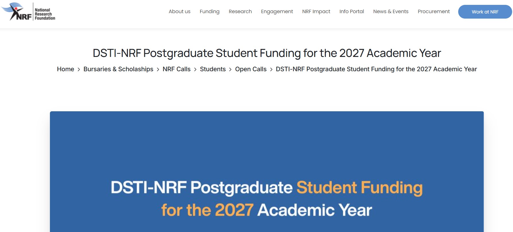 DSTI-NRF Postgraduate Student Funding 2027