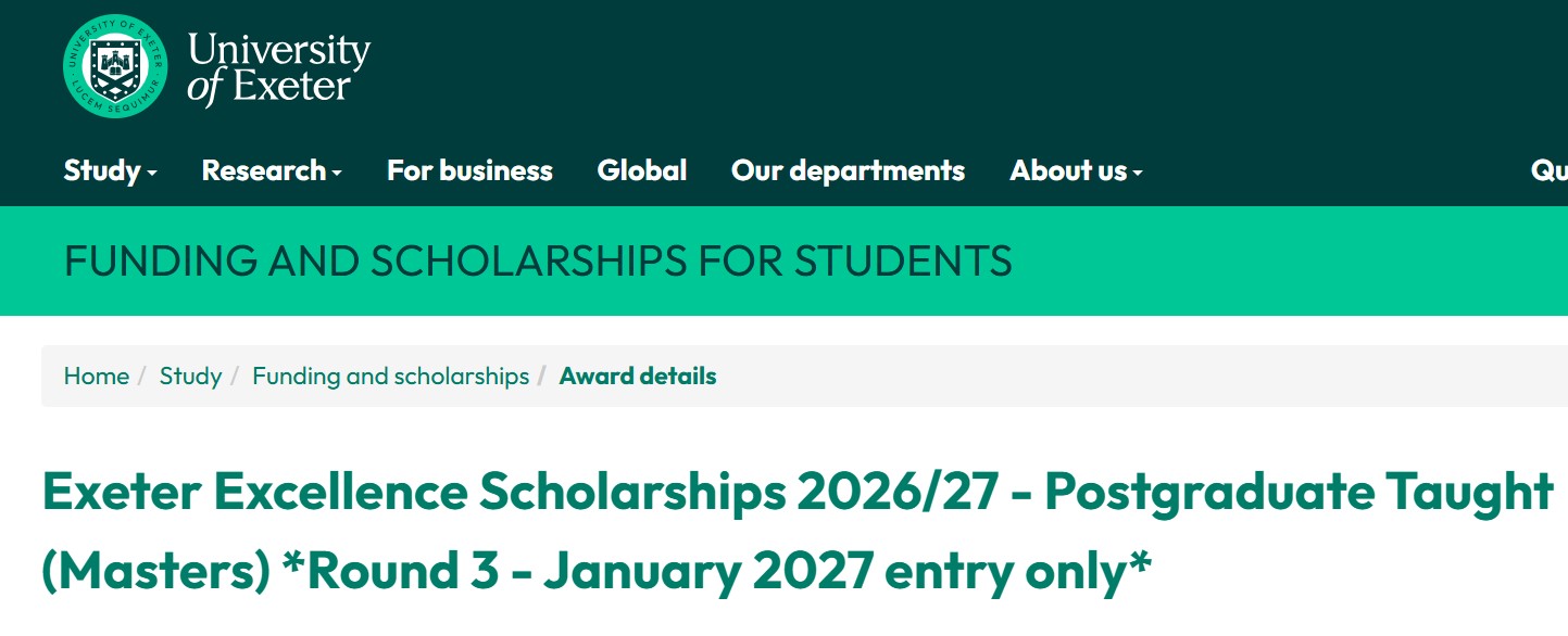Exeter Excellence Scholarships 2026