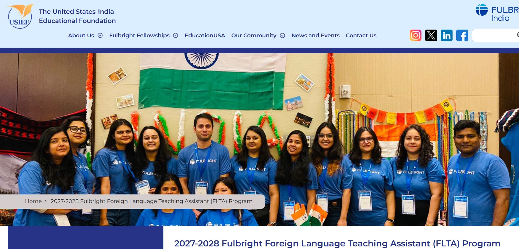 Fulbright Foreign Language Teaching Assistant (FLTA) Program for Indians 2027
