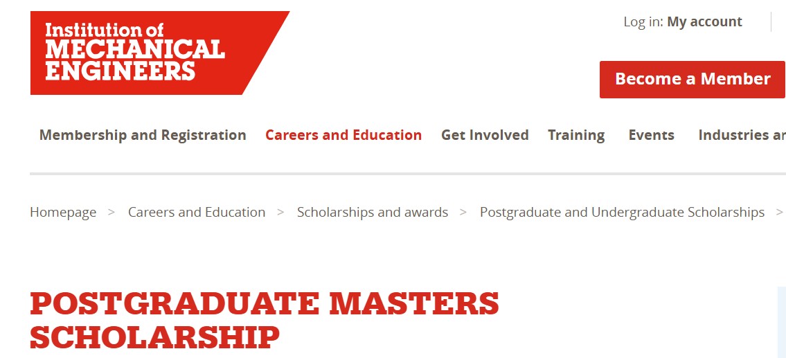 IMechE Postgraduate Masters Scholarship 2026 