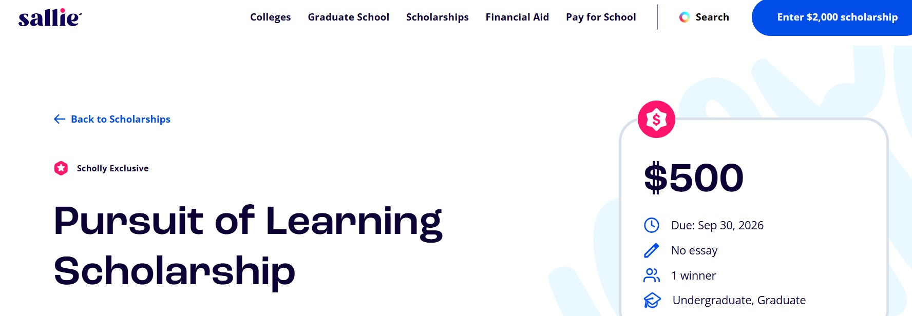 Pursuit of Learning Scholarship 2026